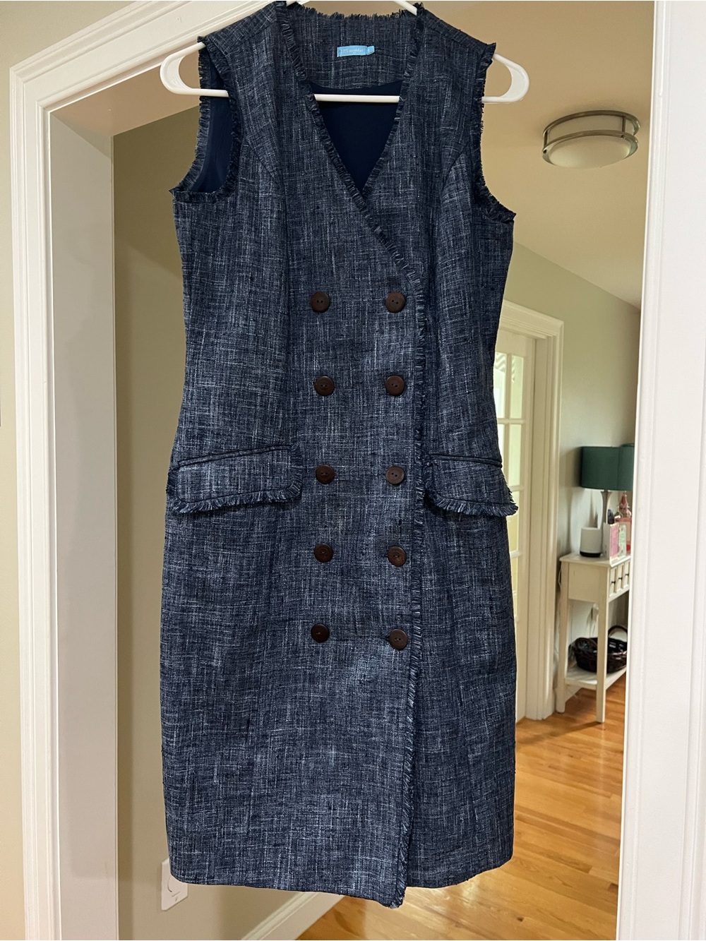 J. McLaughlin Navy Textured Double-Breasted Midi Dress